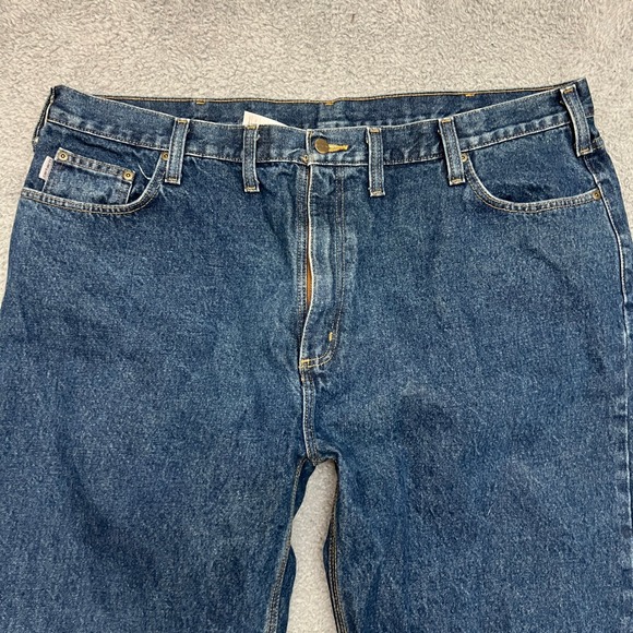 Carhartt Jeans Mens 46x30 Relaxed Fit B460-DVB Blue Denim Work Straight Mid Wash - Picture 4 of 10
